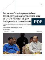 Supreme Court Agrees To Hear Delhi Govt's Plea For Interim Stay of L-G's Firing' of 437 Independent Consultants - The Hindu