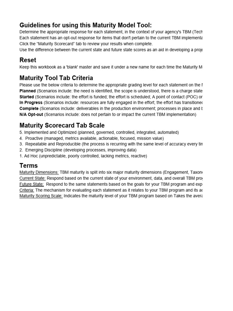 TBM Maturity Model Guidelines | PDF | Business