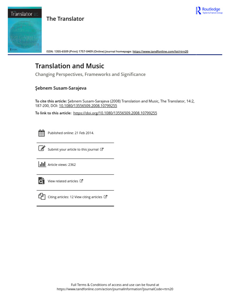 Translation's Role in Music Studies | PDF | Translations | Identity ...