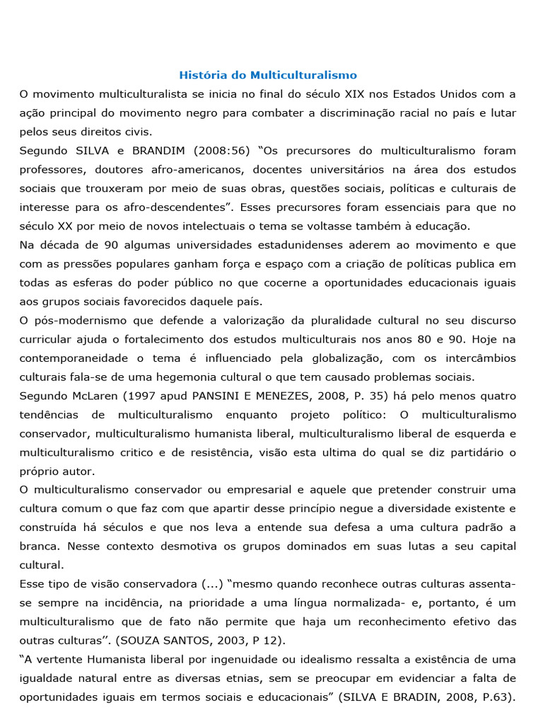 Evolução do Multiculturalismo nos EUA | PDF | Sociologia | Pedagogia