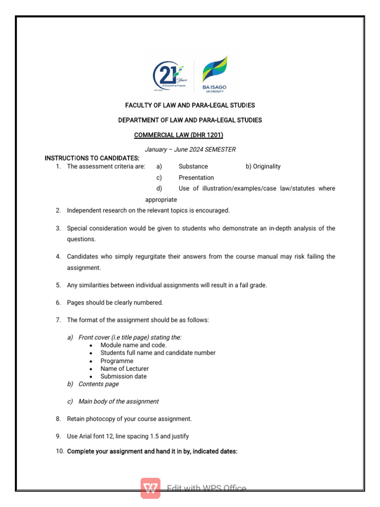 Commercial Law Assignment DHR 1201 | PDF | Private Sector | Financial ...