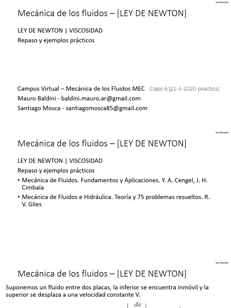 Ley de Newton en Mecánica de Fluidos | PDF | Viscosidad | Mecánica de ...