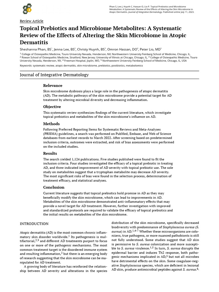 Topical Prebiotics and Microbiome Metabolites A Systematic Review of ...