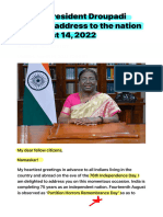 President Droupadi Murmu’s address to the nation on August 14, 2022 