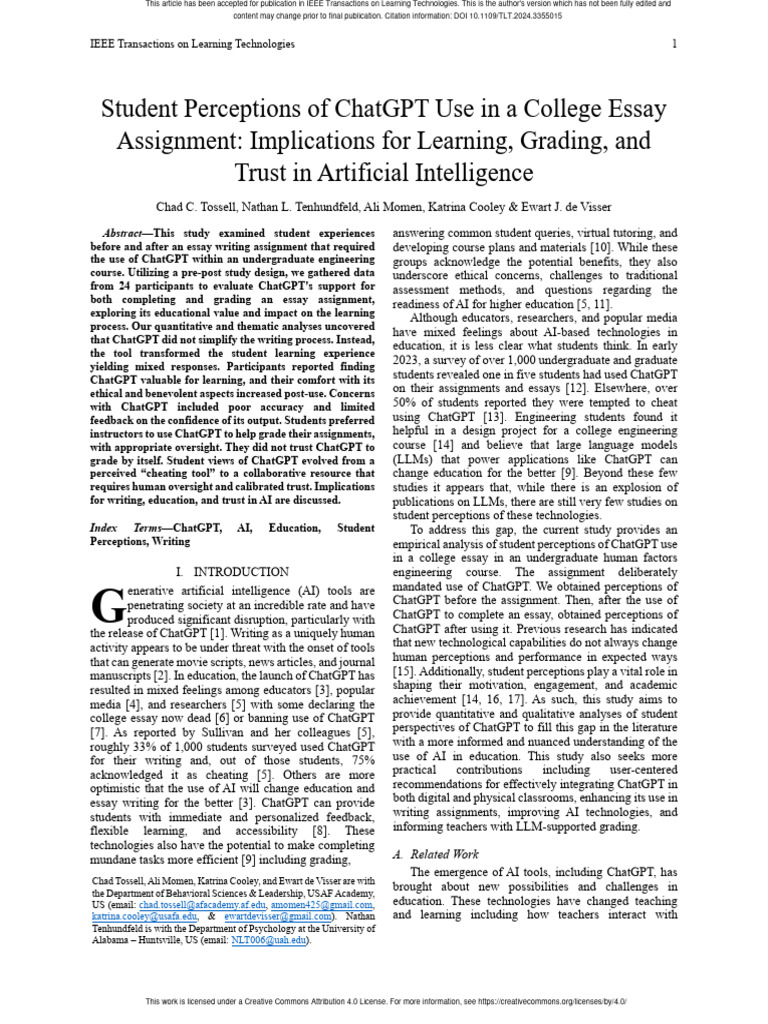 Student Perceptions of ChatGPT Use in A College Essay | PDF ...