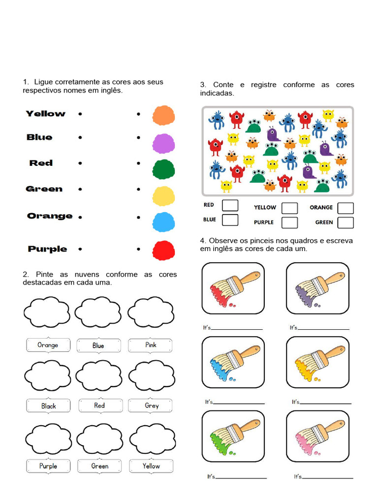 Atividades de Cores em Inglês - 1º Ano | PDF | Artes Linguísticas e ...