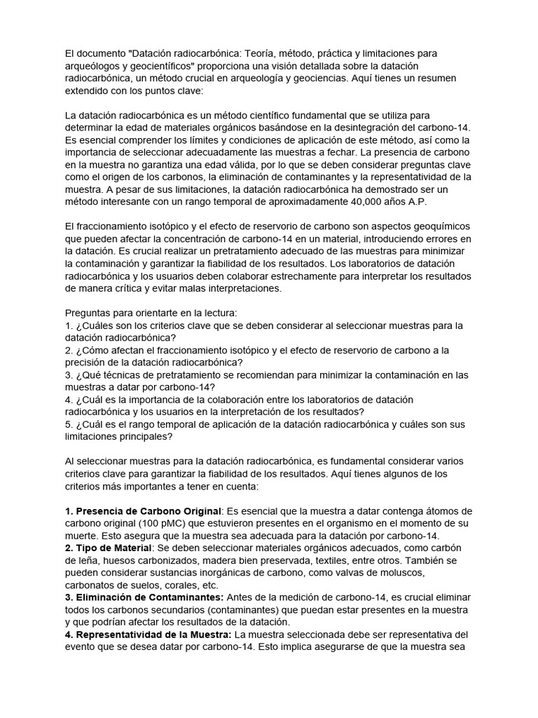Datación Radiocarbónica: Método y Limitaciones | PDF | Datación por ...