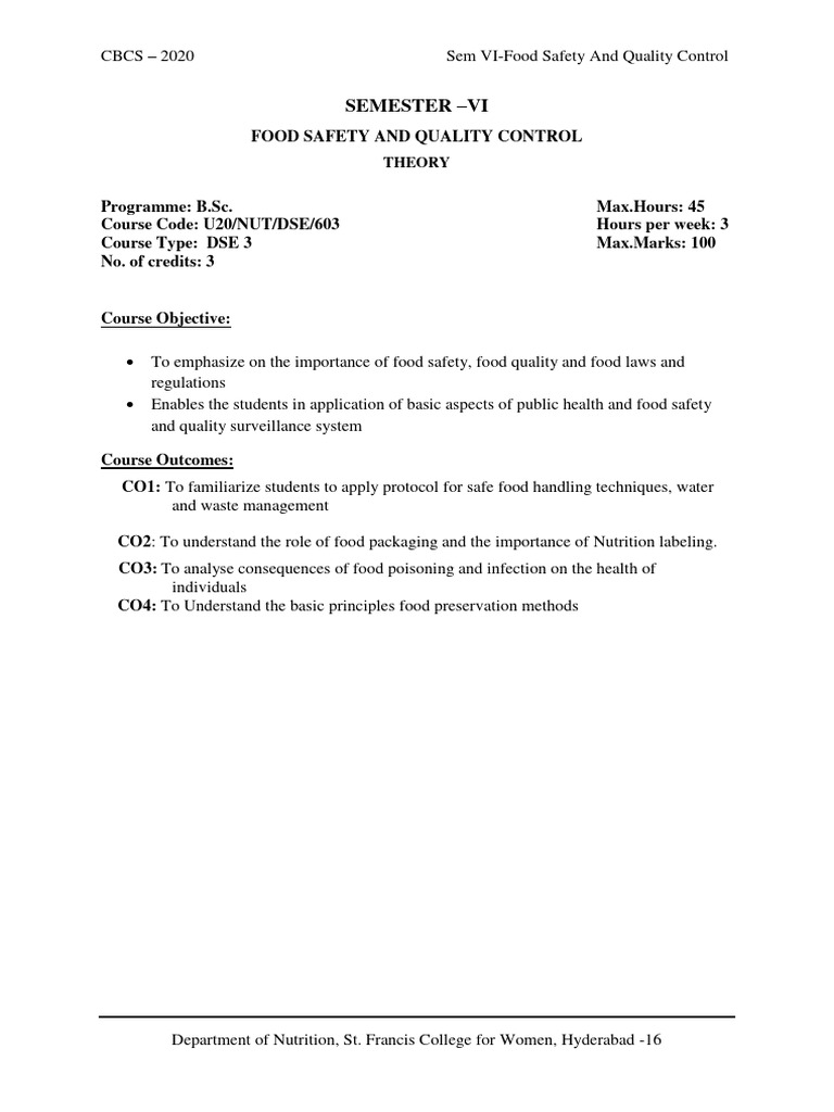 Food Safety and Quality Control Course | PDF | Food Safety | Waste ...