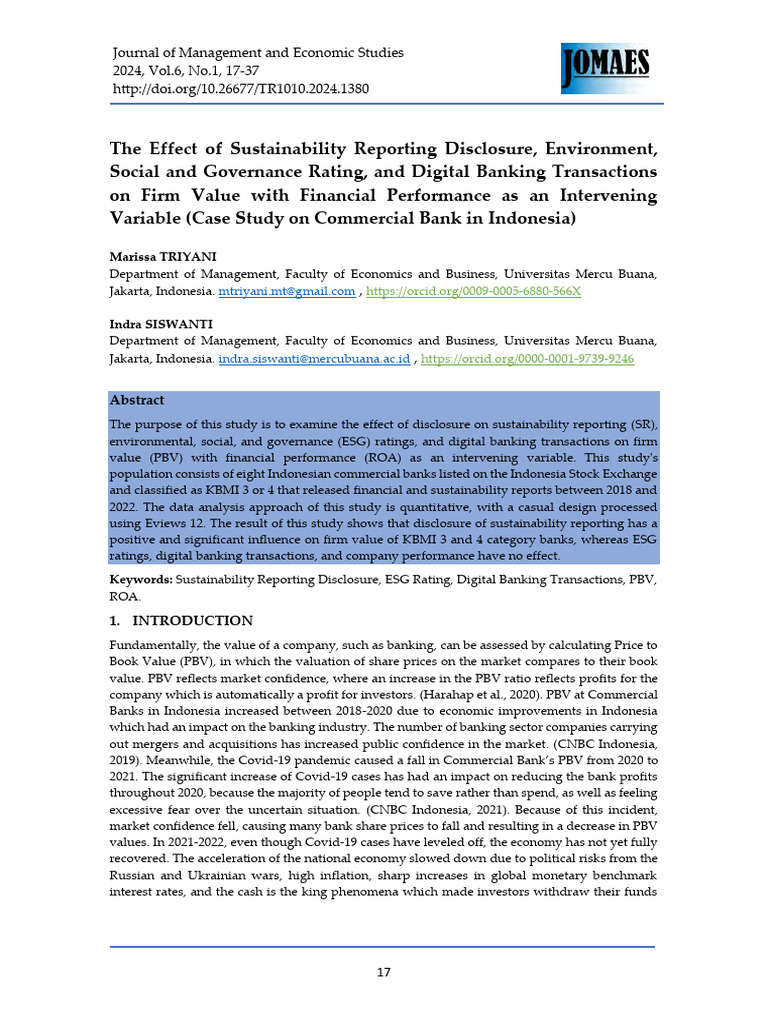 Impact of Sustainability on Bank Value | PDF | Economies