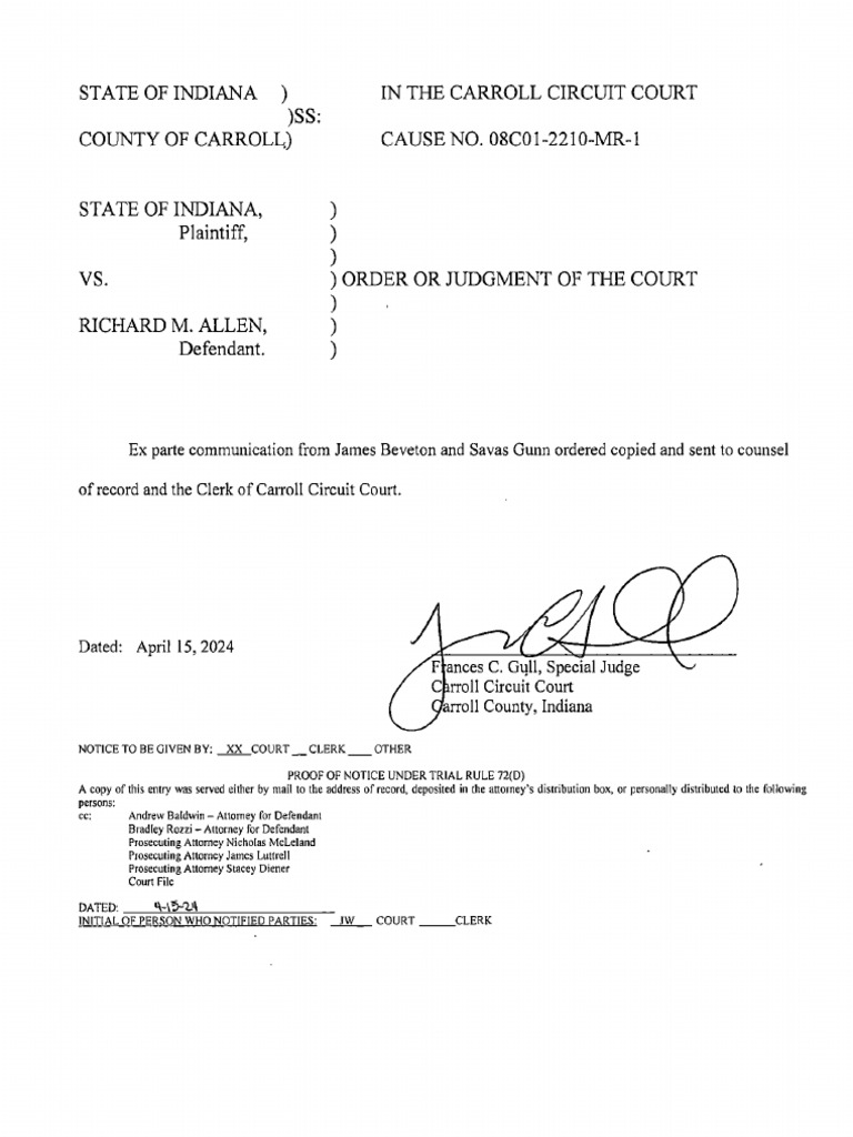 Indiana Court Order: Richard Allen Case | PDF | Public Sphere ...