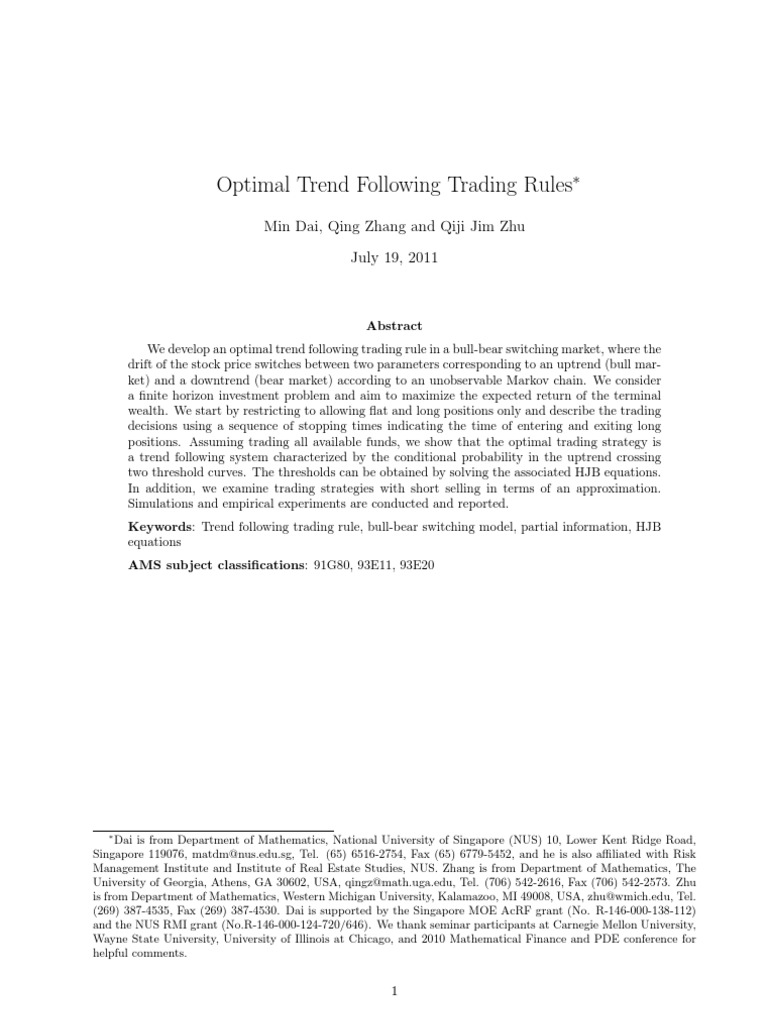 Optimal Trend Following Trading Rules | PDF | Market Trend | Mathematical  Optimization