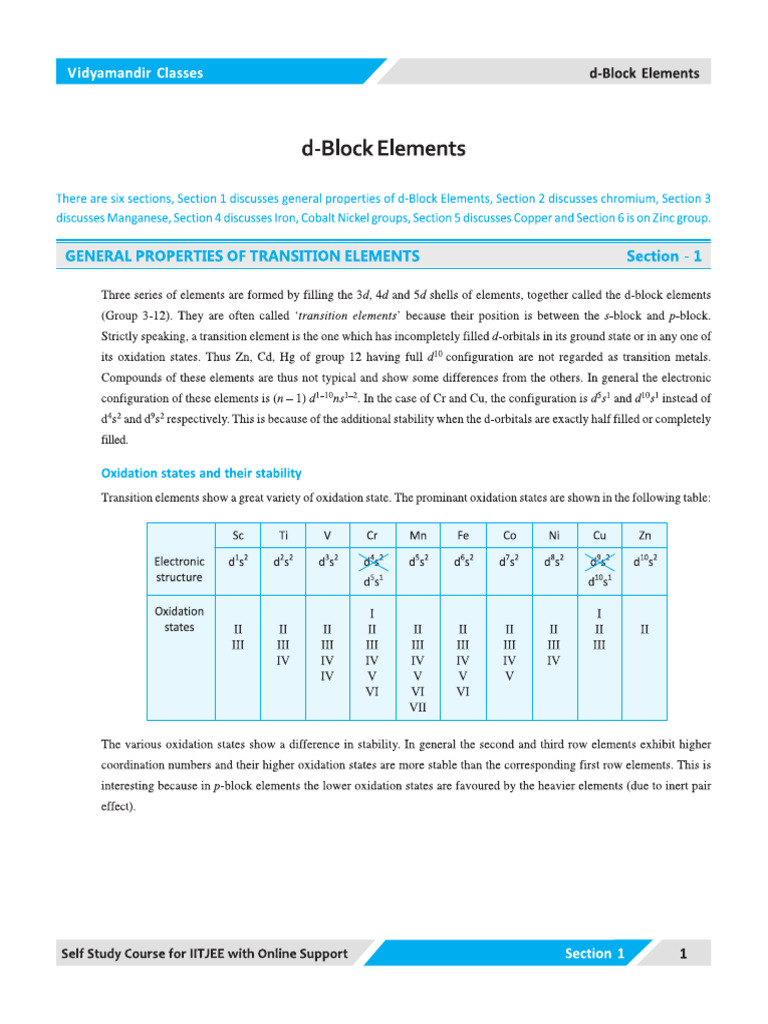 D and F Block Elements Section 1 PDF | PDF
