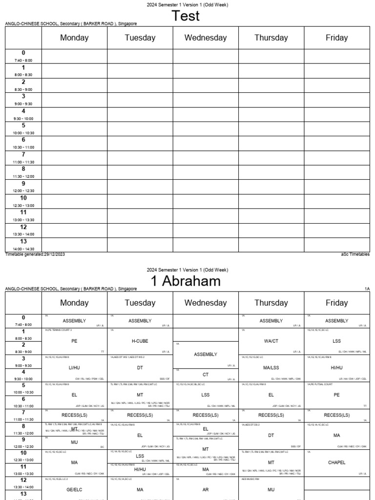 2024 Semester 1 Version 1 (Odd Week) - Class | PDF | High Schools And ...