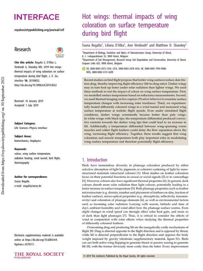 Bird Wing Color & Flight Efficiency | PDF | Color | Feather