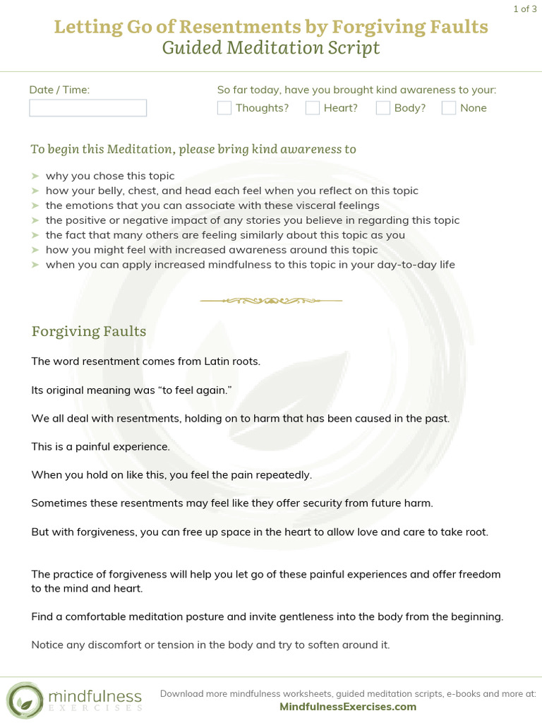Letting Go of Resentments Meditation | PDF | Forgiveness | Meditation
