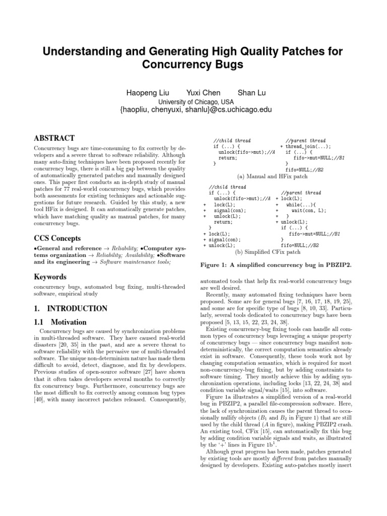 HFix: Enhancing Concurrency Bug Patches | PDF | Software Bug | Thread ...