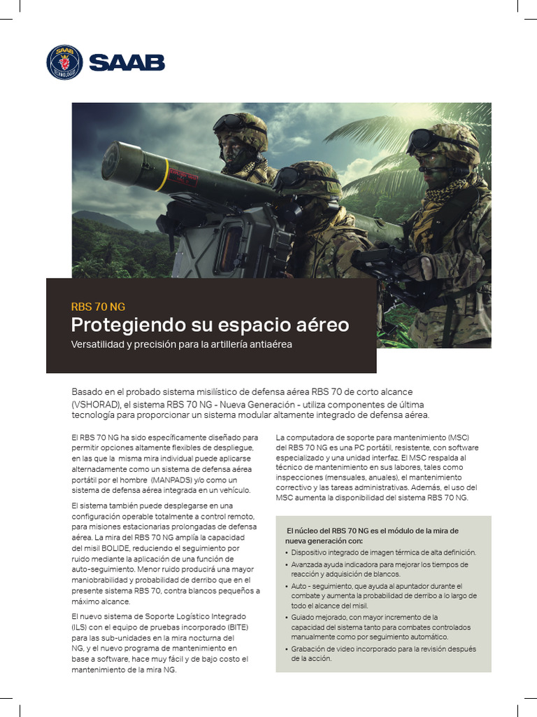 RBS 70 NG: Defensa Aérea Modular y Eficaz | PDF | Guerra antiaérea | Misil