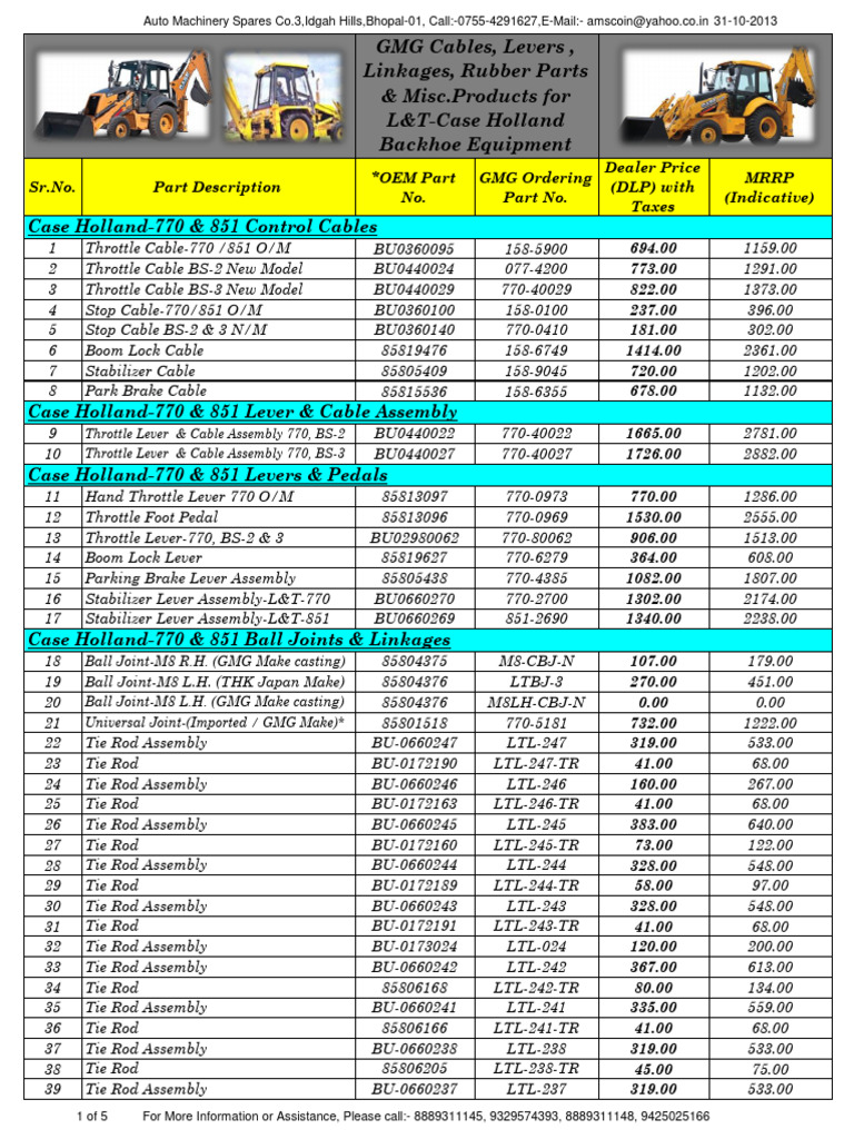 L&T Case 770 Backhoe Parts Catalog | PDF | Vehicle Technology | Vehicles