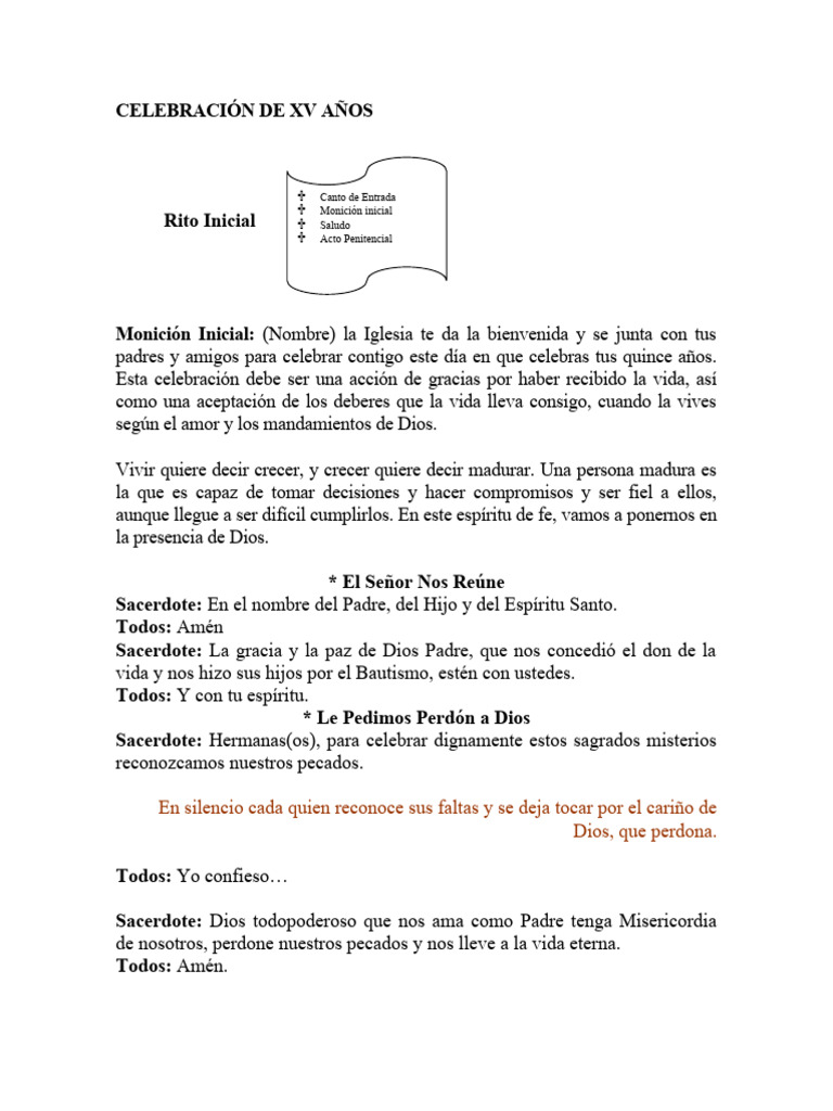 Celebración De Xv Años Pdf Eucaristía Oración