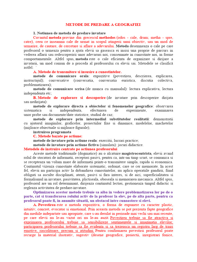 Metode de Predare A Geografiei | PDF