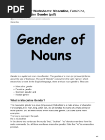 Nouns Gender Worksheets Masculine Feminine Common Neuter Gender PDF
