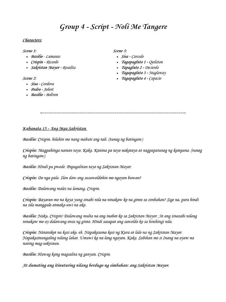 Script in Filipino - 10 - Noli Me Tangere | PDF