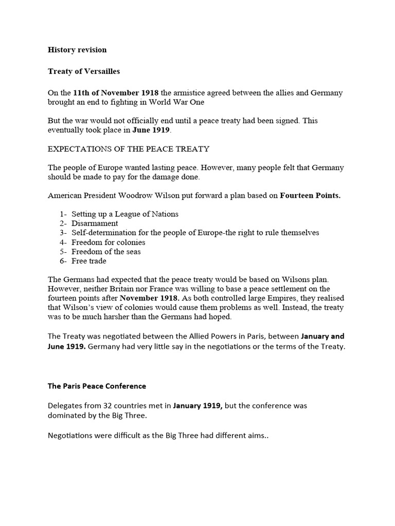History Revision Treaty of Versailles | PDF | History