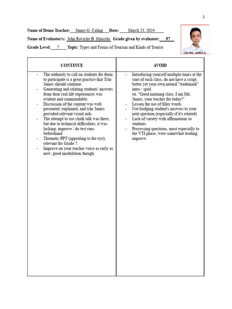Ve-Evaluator Continue-Avoid Form-Template | PDF | Cognition | Cognitive ...