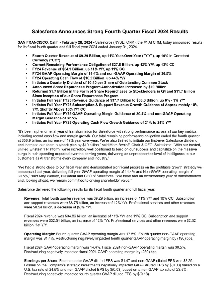 Salesforce FY24 Financial Highlights | PDF | Net Income | Equity (Finance)