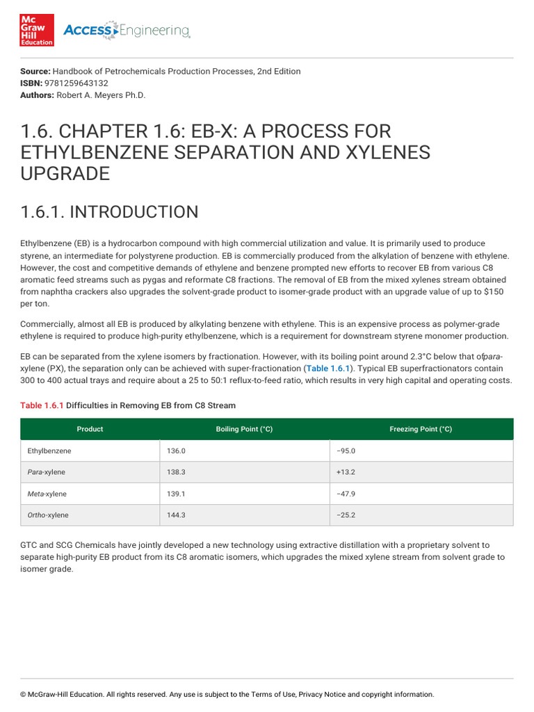 Chapter 16 eb x a process for ethylbenzene separation and xylenes