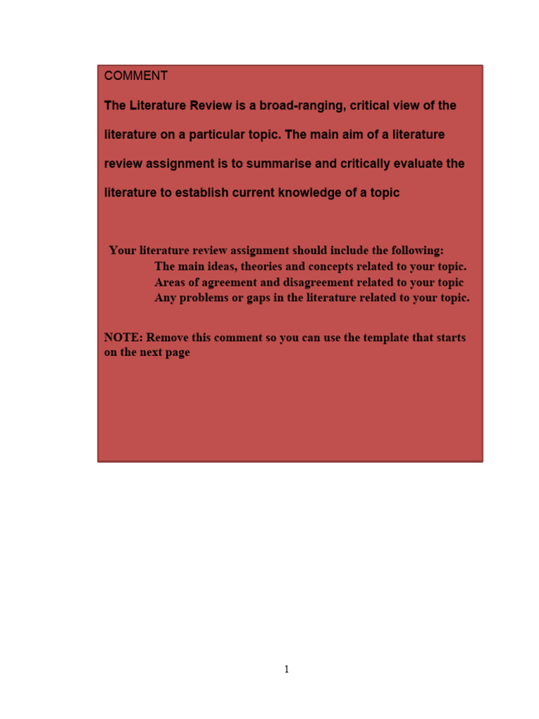 Second Assignment - Literature - Review - TEMPLATE - Dissertation | PDF ...