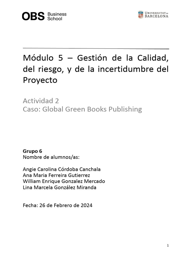 Trabajo Modulo+5 Actividad+2 | PDF | Calidad (comercial) | Gestión de ...
