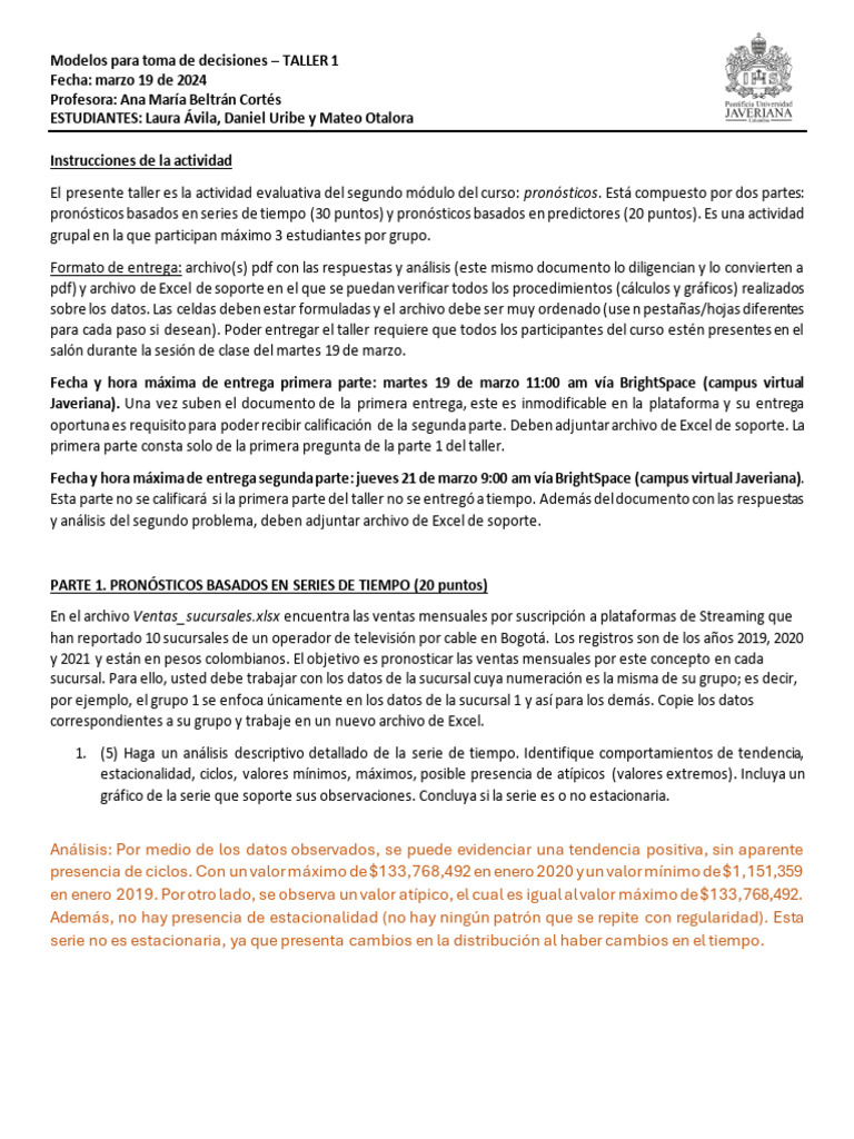Taller Modelos para La Toma de Decisiones | PDF | Microsoft Excel