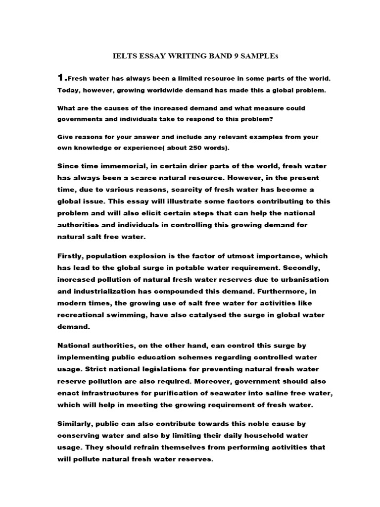 IELTS ESSAY WRITING BAND 9 SAMPLEs (1-2) | PDF | Water | Fresh Water