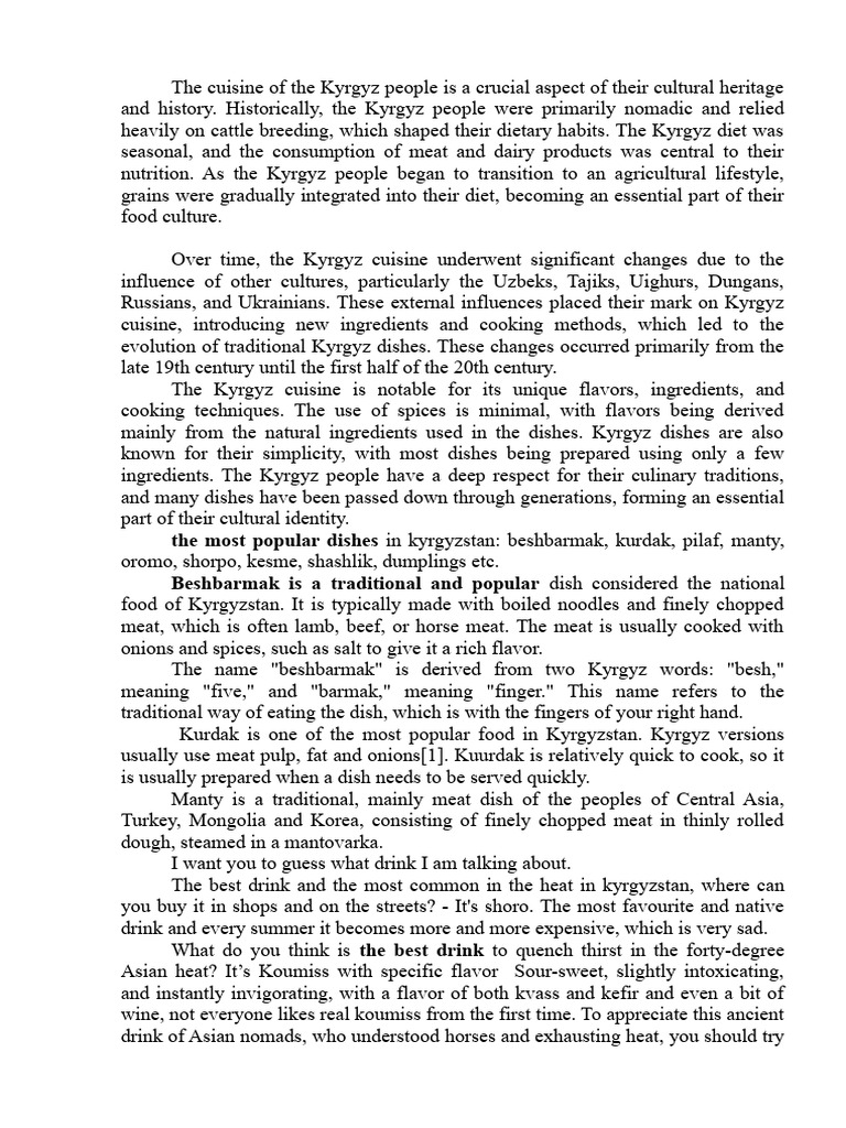 Kyrgyz Cuisine: Traditions and Dishes | PDF | Cuisine | Food And Drink