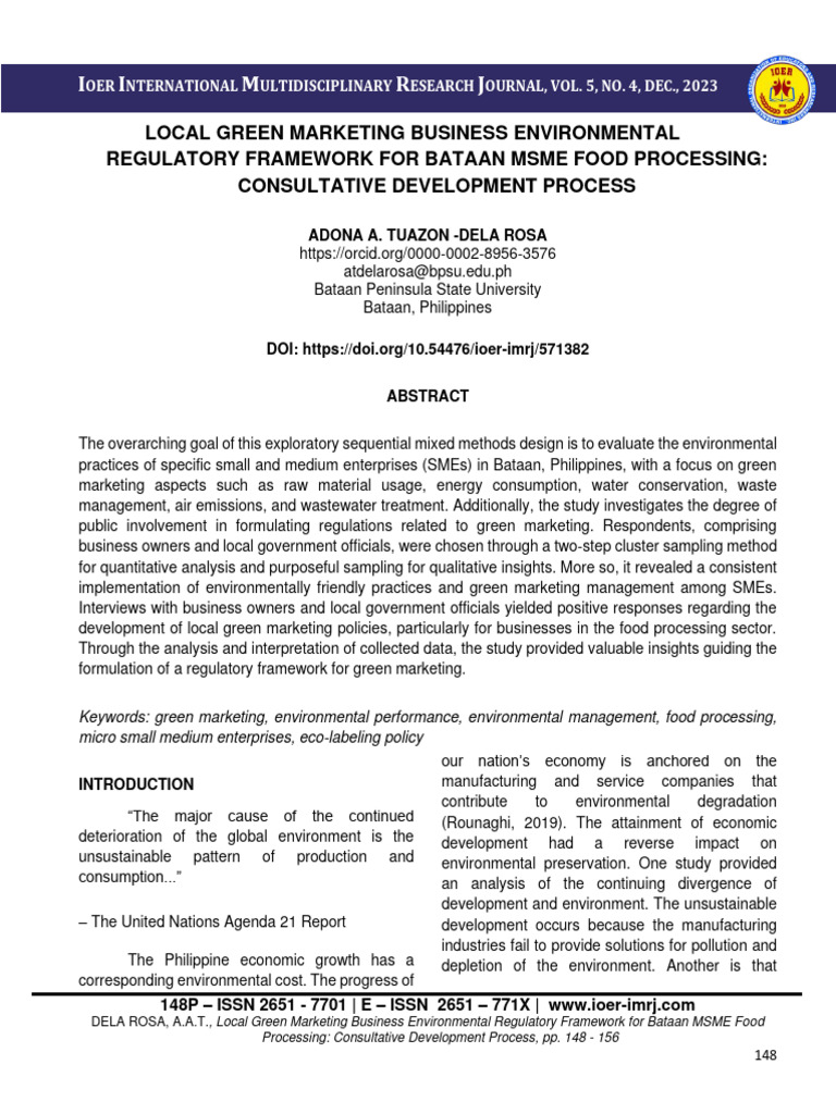 Local Green Marketing Business Environmental Regulatory Framework for