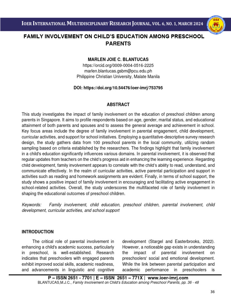 Family Involvement on Child’s Education among Preschool Parents | PDF ...