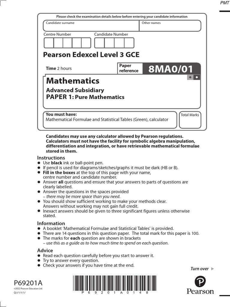 June 2022 Pure Mathematics Exam Paper | PDF | Mathematics | Calculator