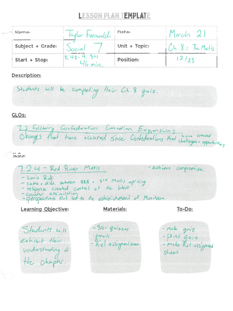 March 21 Social Lesson Plan | PDF