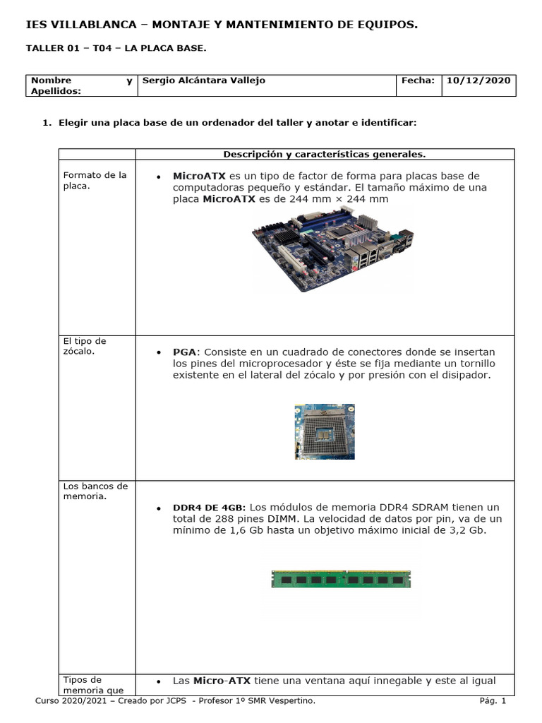 Placa Base: Características y Tipos | PDF | Hardware de la computadora ...