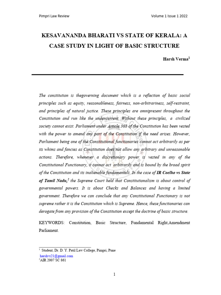 Kesavananda Bharati Vs State Of Kerala A Case Study In Light Of Basic