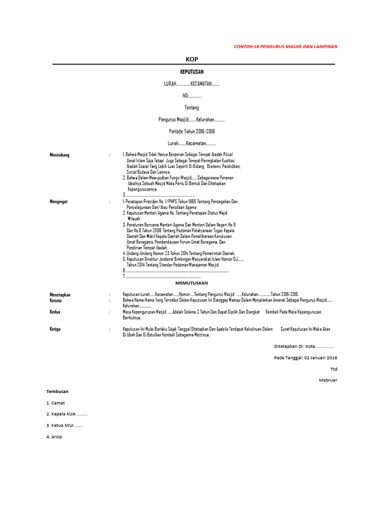 Publik Versi Ketik Contoh Sk Pengurus Masjid Dan Lampiran Pdf