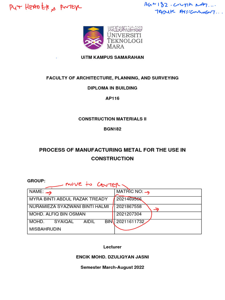 BGN182 COURSEWORK WITH CASE STUDY METAL Correction | PDF | Metals ...