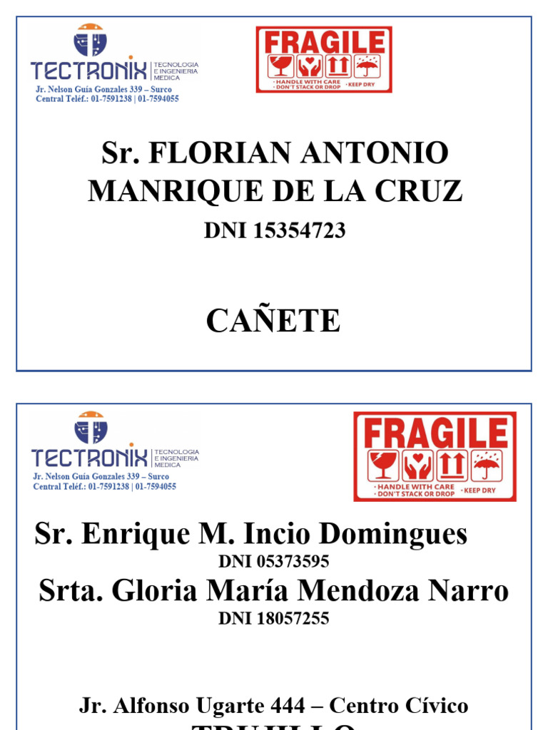 Contactos en Cañete y Trujillo | PDF