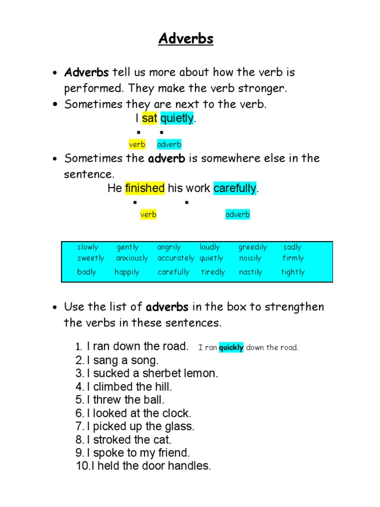 Verbs And Adverbs Pdf