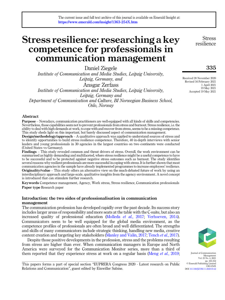 Building Stress Resilience in Communication Professionals | PDF ...
