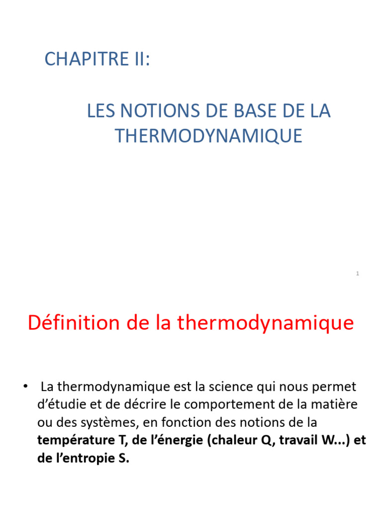 Notions fondamentales de thermodynamique | PDF | Thermodynamique ...