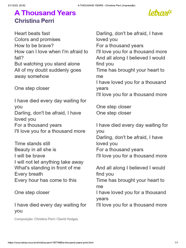 A Thousand Years Lyrics by Christina Perri | PDF