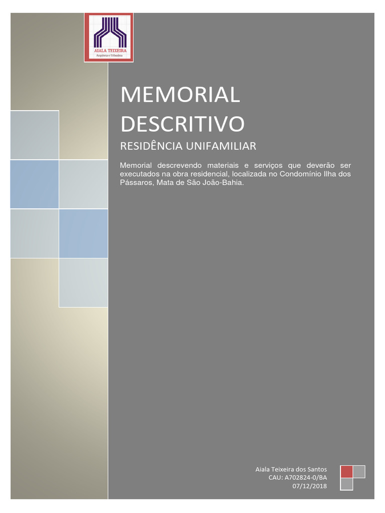 Memorial Descritivo Residência Unifamiliar | PDF | Argamassa (alvenaria ...