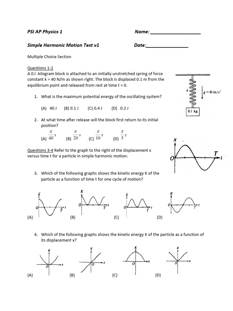 AP Physics 1 Simple Harmonic Motion Test | PDF | Oscillation ...